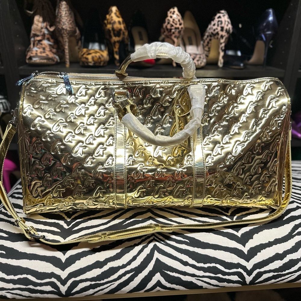 Glamaholic Metallic Monogram Duffle Bag Gold NWOT